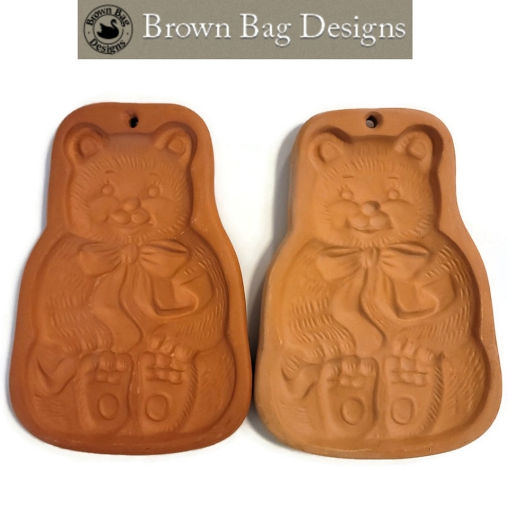 Set of 2 Vintage teddy bear clay cookie / chocolate/ candy molds 7.5"